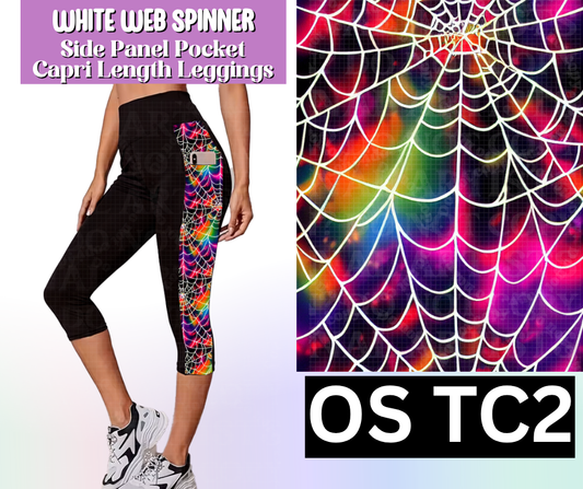White Web Spinner Side Panel Pocket Capri Length Leggings