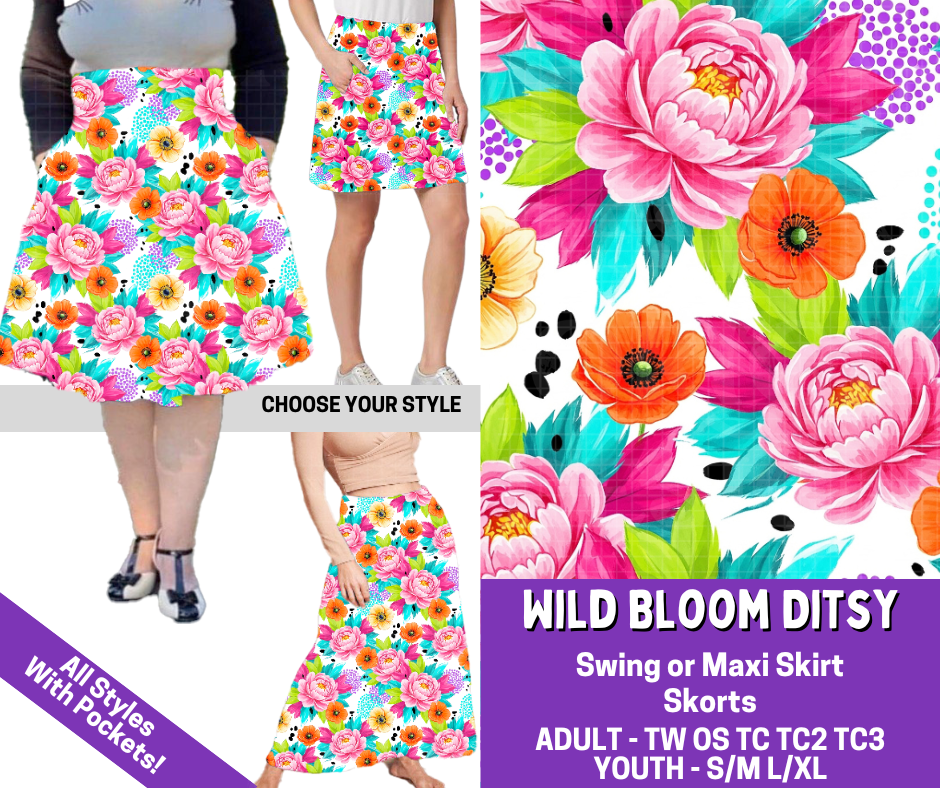 Preorder! Closes 5/27. ETA Aug. Wild Bloom Ditsy Combo Skort/Skirt Lengths