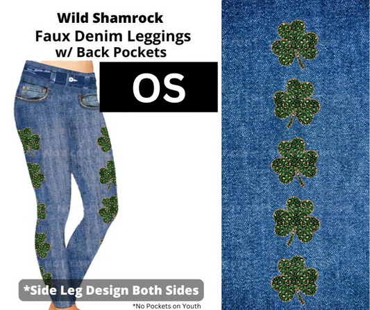 Wild Shamrock Full Length Faux Denim w/ Side Leg Designs