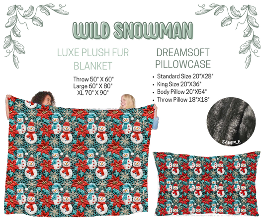 Preorder! Closes 10/9. ETA Dec. Wild Snowman Luxe Plush Fur Blanket and/or DreamSoft Pillowcase