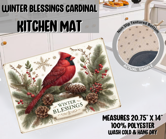 Winter Blessings Cardinal Kitchen Mat