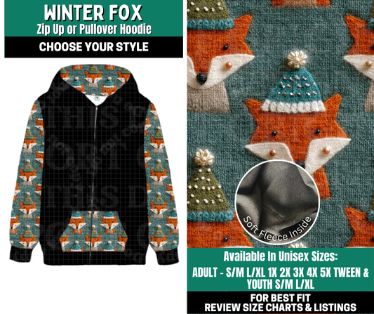 Preorder! Closes 10/27. ETA Jan. Winter Fox Zip-Up or Pullover Hoodie
