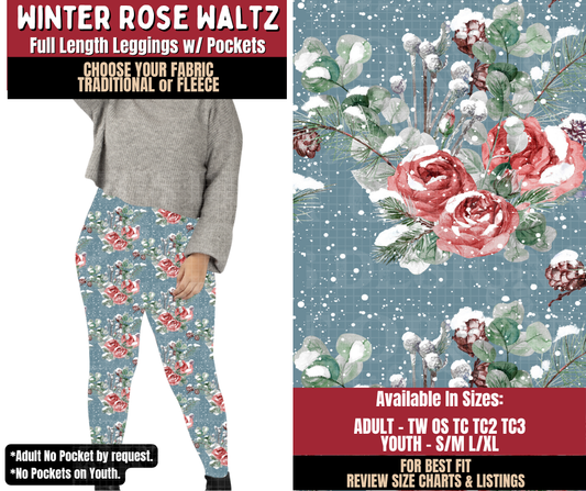 Preorder! Closes 9/7. ETA Dec. Winter Rose Waltz Leggings Choose Fleece or Traditional