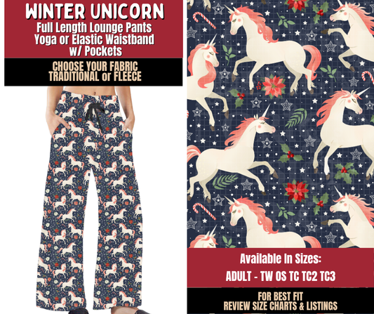 Preorder! Closes 9/7. ETA Dec. Winter Unicorn Lounge Pants Choose Fleece or Traditional