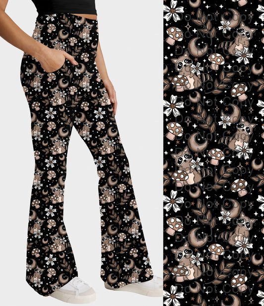 RTS - Woodland Raccoon Flare Leggings w/ Pockets