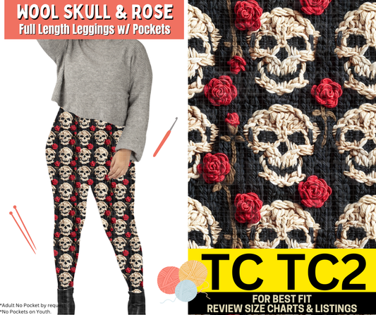 Wool Skull & Rose Full Length Leggings w/ Pockets - Alonna's Legging Land