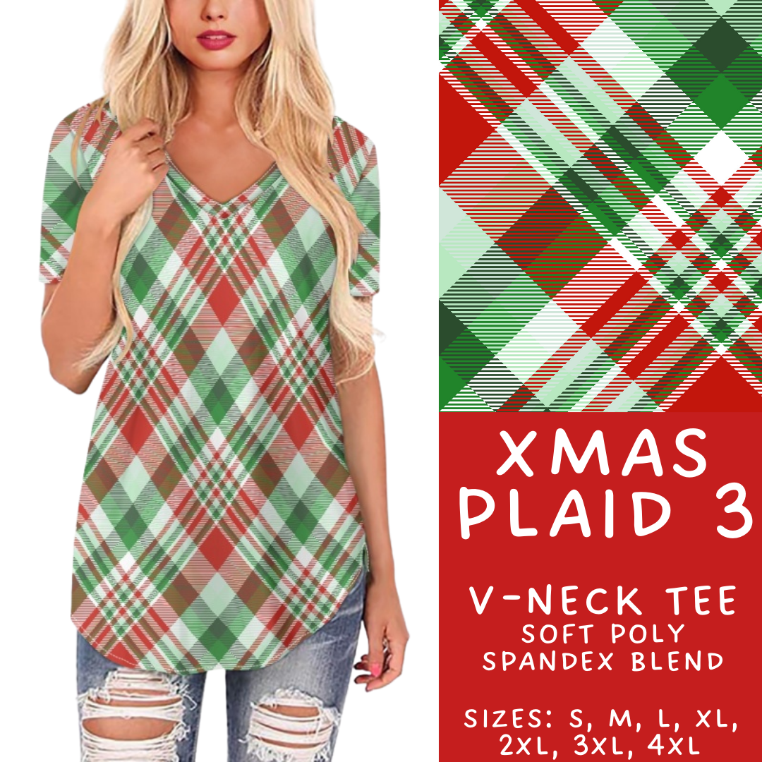 Batch #424 - Jingle All The Way - Closes 10/3 - ETA mid/late Nov - Xmas Plaid 3 V-Neck Tee