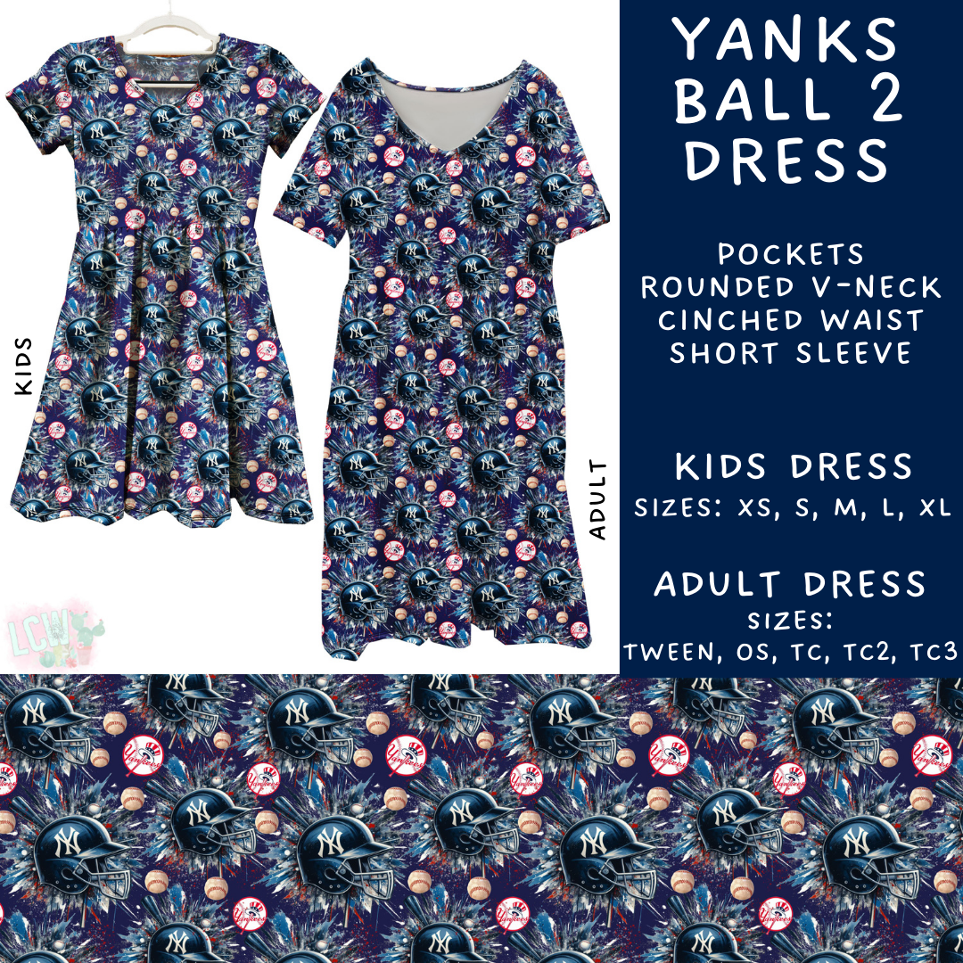 Batch #498 - Strike Out 3 - Closes 3/2 - ETA early May - Yanks Ball 2 Adult & Kids Dresses - Alonna's Legging Land