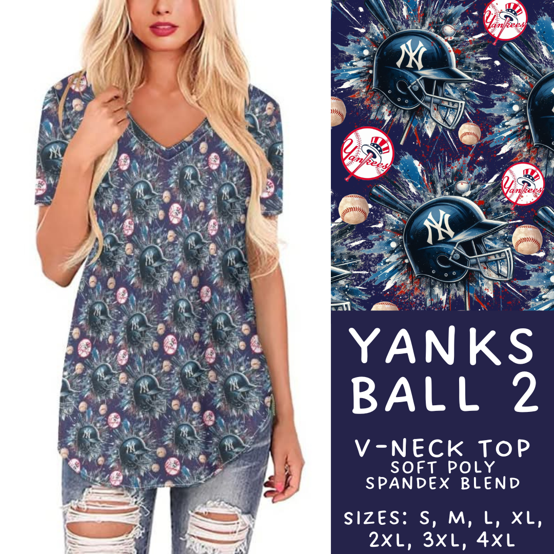 Batch #498 - Strike Out 3 - Closes 3/2 - ETA early May - Yanks Ball 2 V-Neck Tee - Alonna's Legging Land