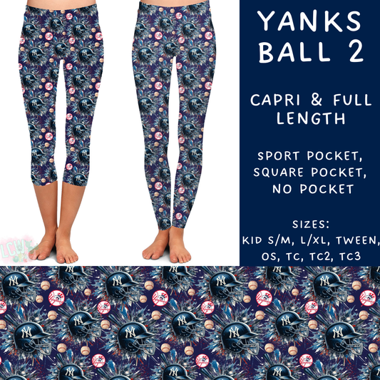 Batch #498 - Strike Out 3 - Closes 3/2 - ETA early May - Yanks Ball 2 Full and Capri Length Leggings - Alonna's Legging Land