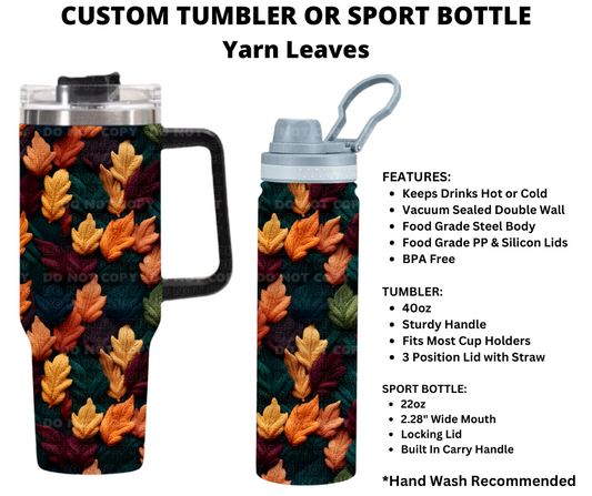 Yarn Leaves Custom Tumbler or Sport Bottle - Alonna's Legging Land