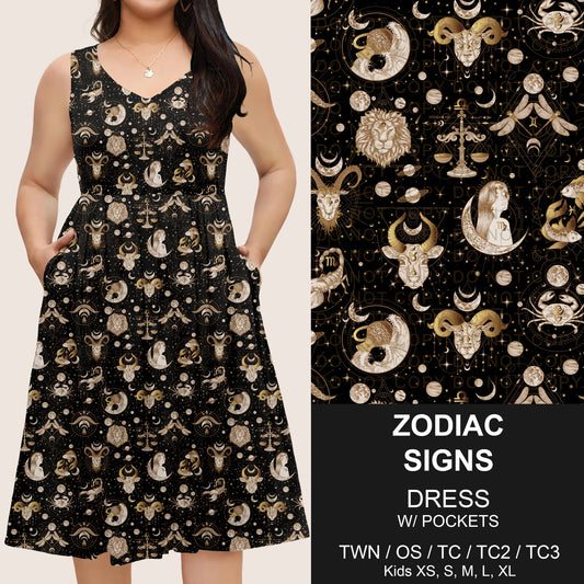 B275 - Preorder Zodiac Signs Sleeveless Pocket Dress (Closes 2/25. ETA: early May) - Alonna's Legging Land