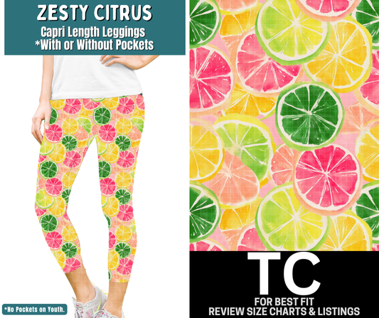 Zesty Citrus Capri Length Leggings w/ Pockets