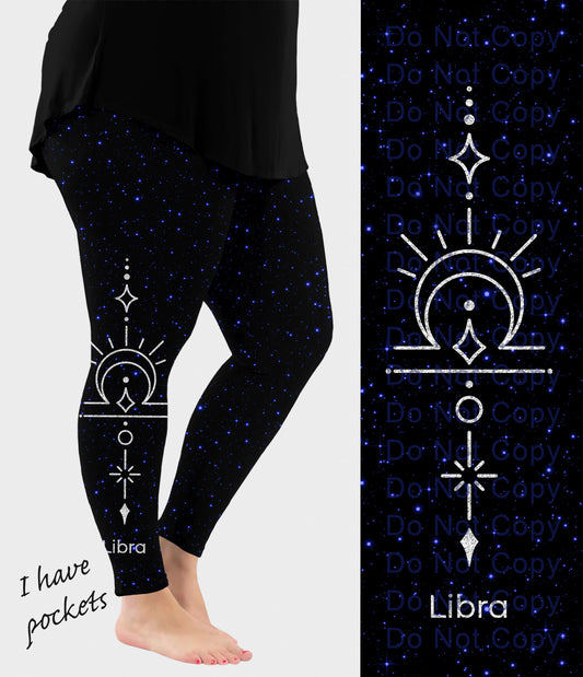 RTS - Libra Zodiac Sign Side Design Leggings w/ Pockets