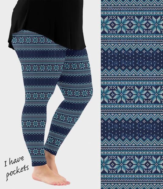 RTS - Blue Snowflake Sweater Leggings w/ Pockets