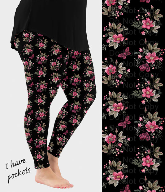 RTS - Butterfly Blooms Leggings/Capris w/ Pockets