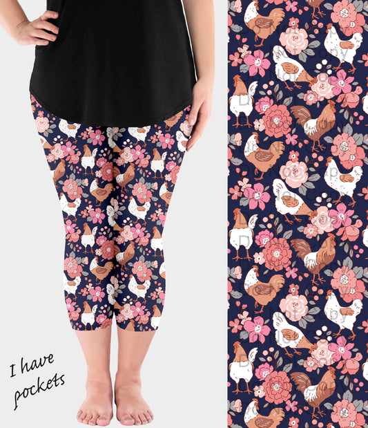 RTS - Chicken Blooms Capri Leggings with Pockets