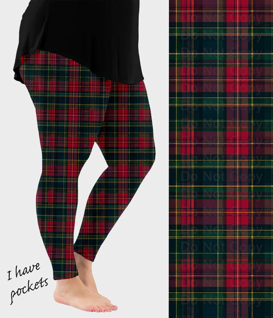 RTS - Christmas Plaid Leggings w/ Pockets