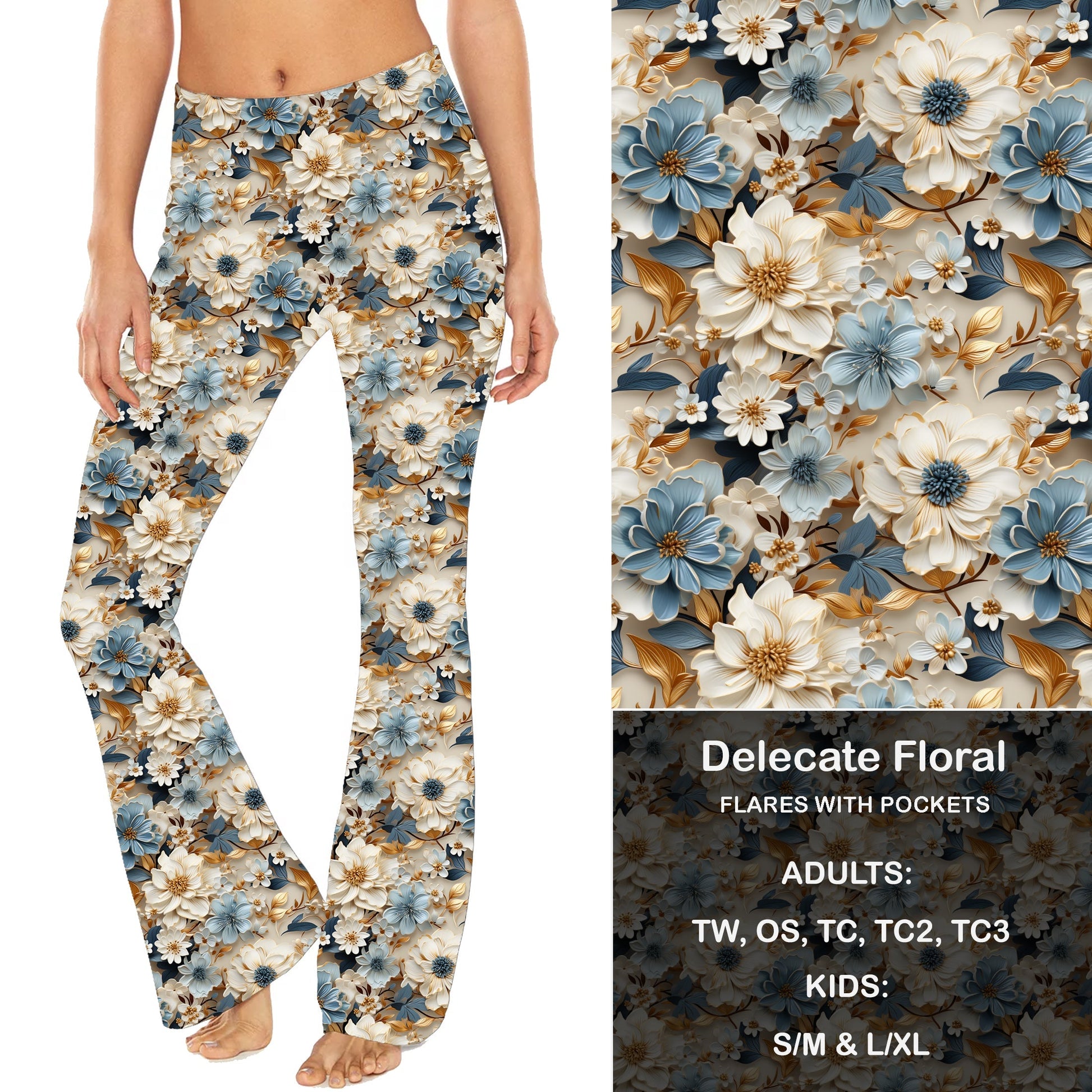 Delecate Floral- Yoga Flares with Pockets - Alonna's Legging Land