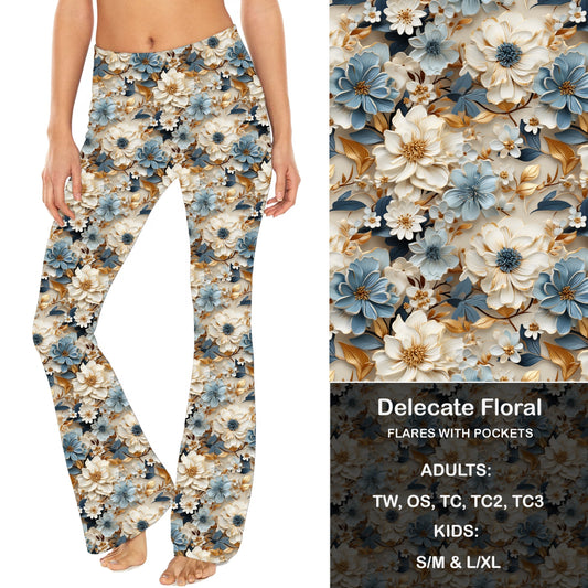 Delecate Floral- Yoga Flares with Pockets - Alonna's Legging Land