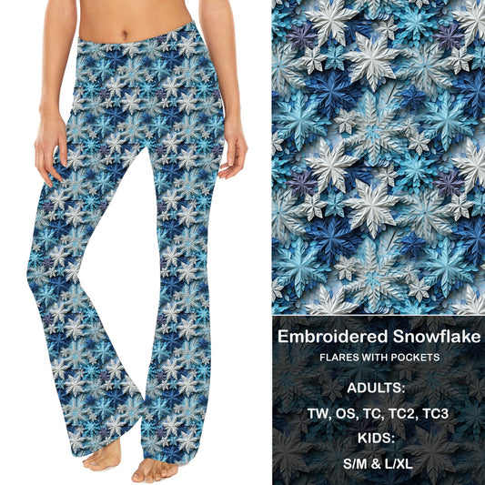 Embroidered Snowflake - Yoga Flares with Pockets - Alonna's Legging Land