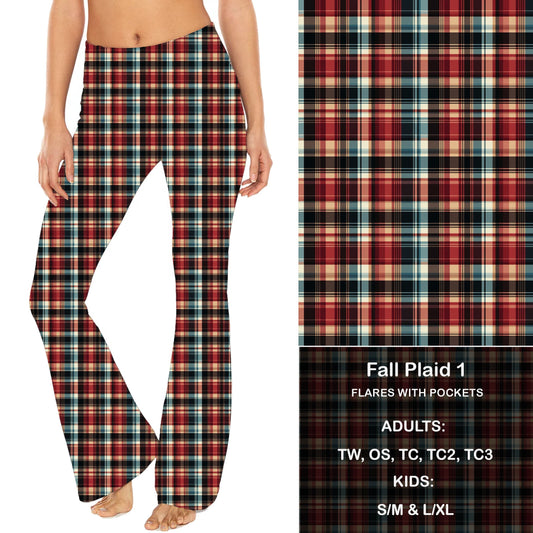 Fall Plaid 1 - Yoga Flares with Pockets - Alonna's Legging Land
