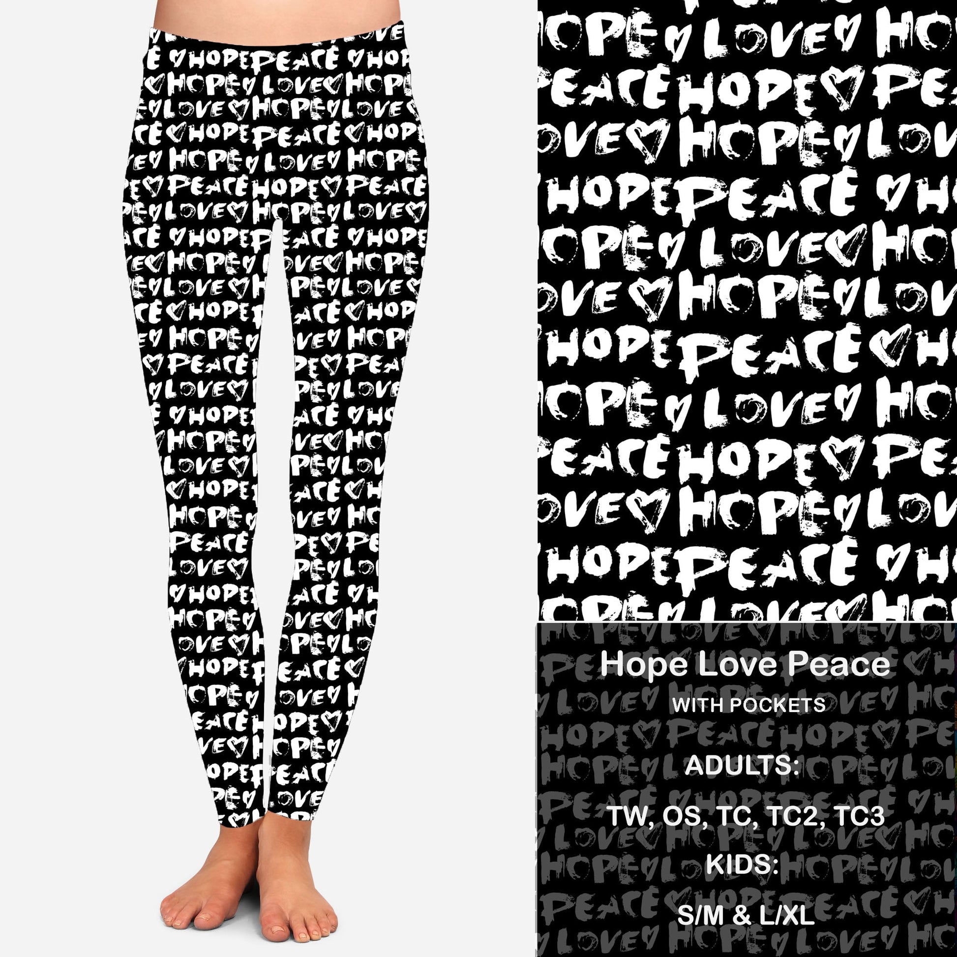 B W Hope Love Peace Leggings with Pockets - Alonna's Legging Land