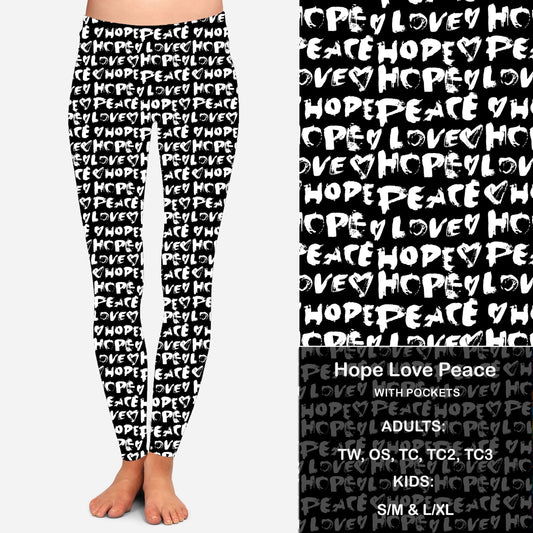B W Hope Love Peace Leggings with Pockets - Alonna's Legging Land