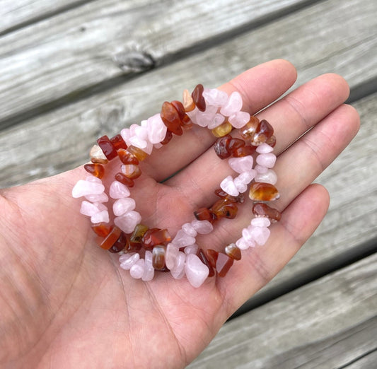 ROSE QUARTZ CARNELIAN BRACELET (ADJUSTABLE) - Alonna's Legging Land