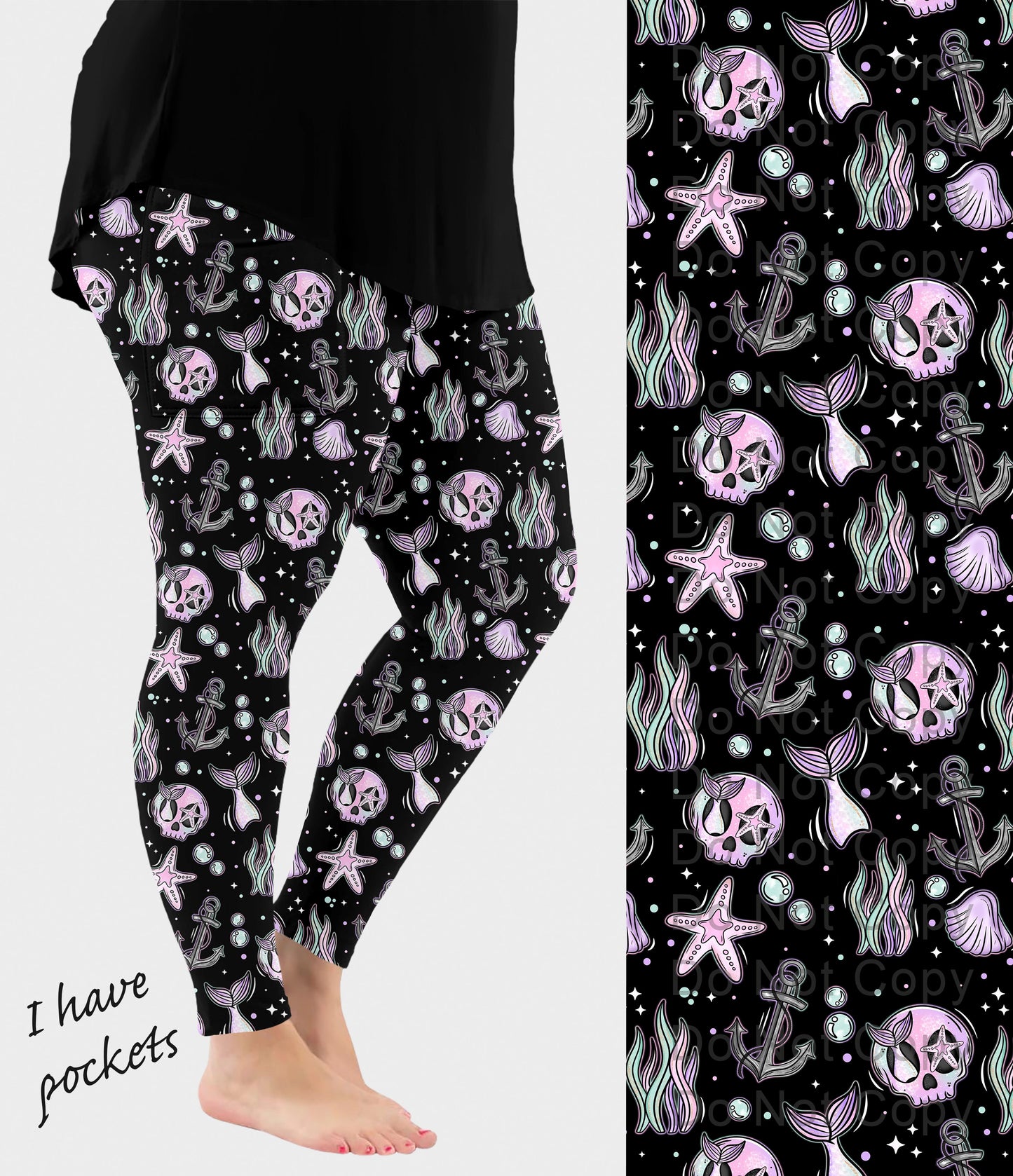 RTS - Mermaid Skele Leggings w/ Pockets - Alonna's Legging Land