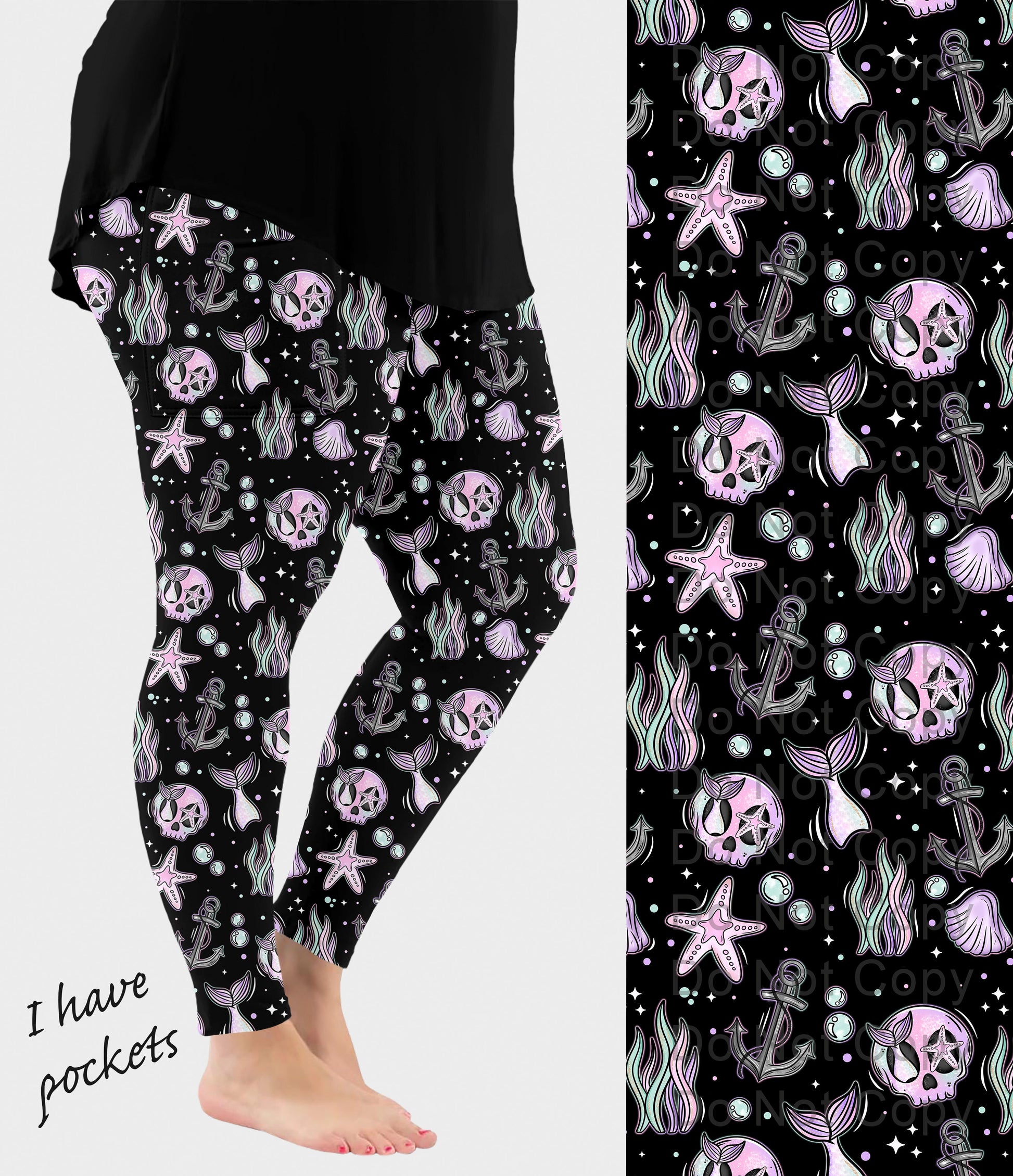 RTS - Mermaid Skele Leggings w/ Pockets - Alonna's Legging Land