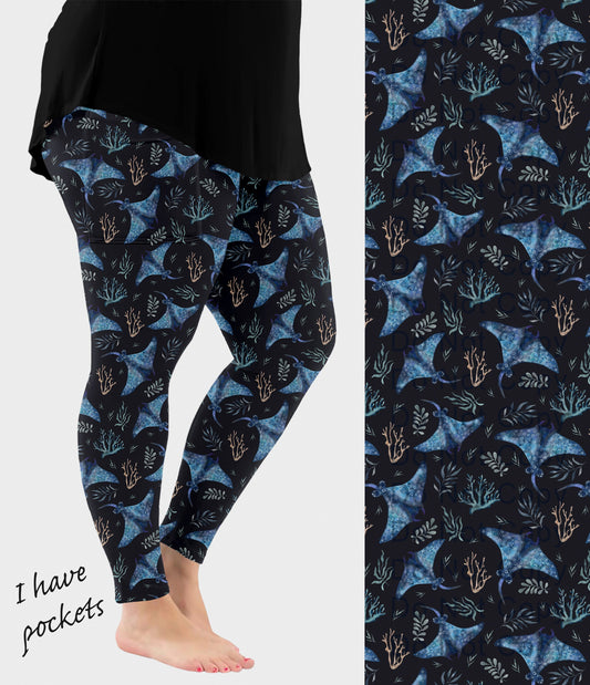 RTS - Ocean Night Stingrays Leggings with Pockets