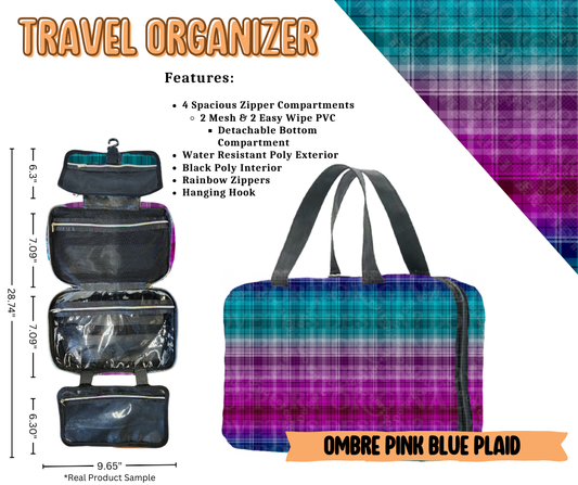 Ombre Pink Blue Plaid Travel Organizer