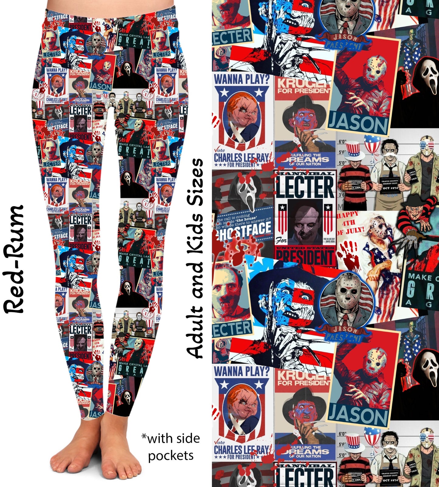 Patriotic Horror Red Rum - Full Leggings with Pockets