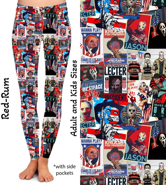 Patriotic Horror Red Rum - Full Leggings with Pockets