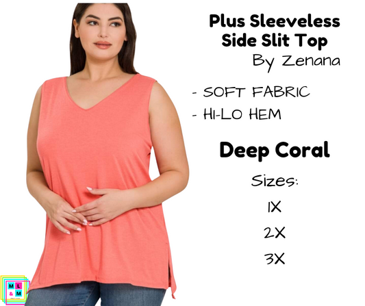 PLUS Sleeveless Side Slit Top - Deep Coral