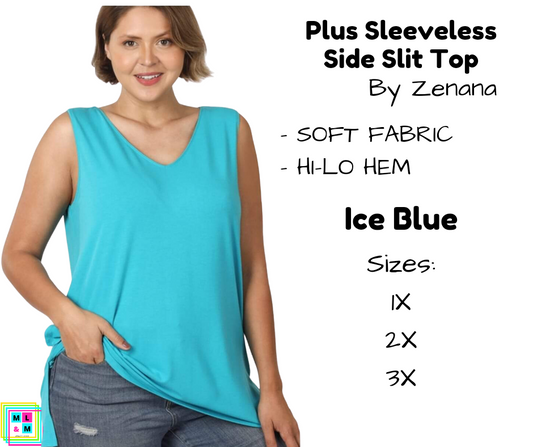 PLUS Sleeveless Side Slit Top - Ice blue