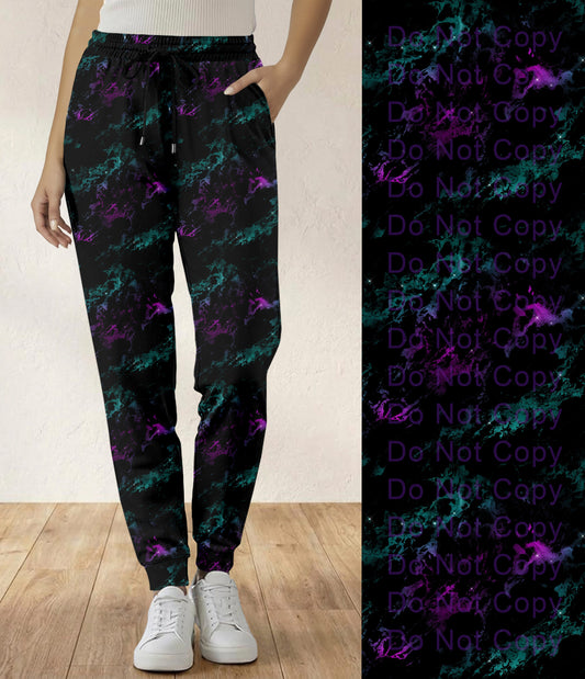 RTS - Purple and Teal Galaxy Jogger Pants with Pockets
