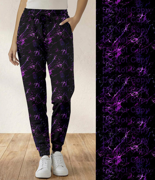 RTS - Purple Marble Galaxy Jogger Pants with Pockets