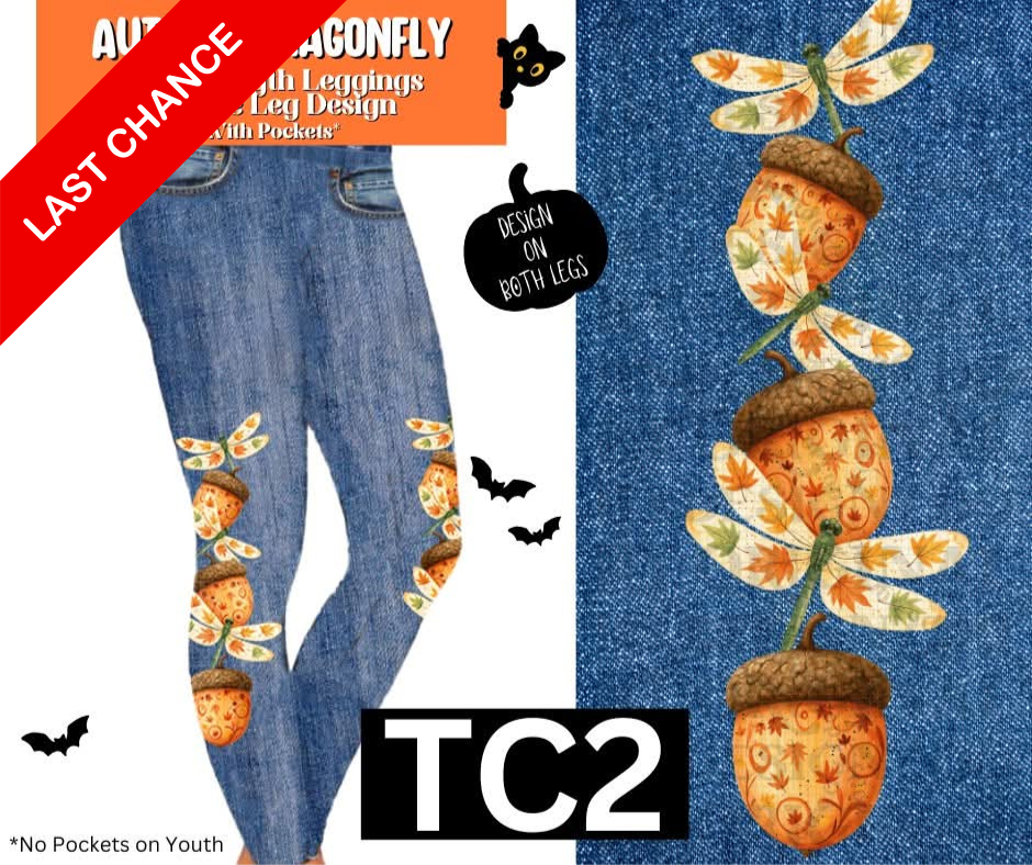 Autumn Dragonfly Full Length Faux Denim w/ Side Leg Designs