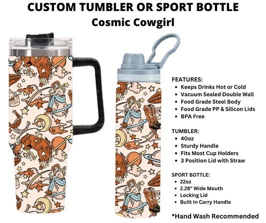 Cosmic Cowgirl Custom Tumbler or Sport Bottle - Alonna's Legging Land