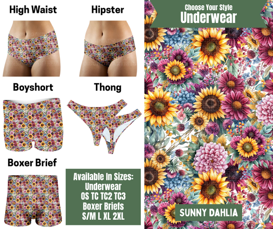 Preorder! Closes 11/24. ETA Jan. Sunny Dahlias Hipster, High Waist, Boyshort, & Thong Underwear & Boxer Briefs