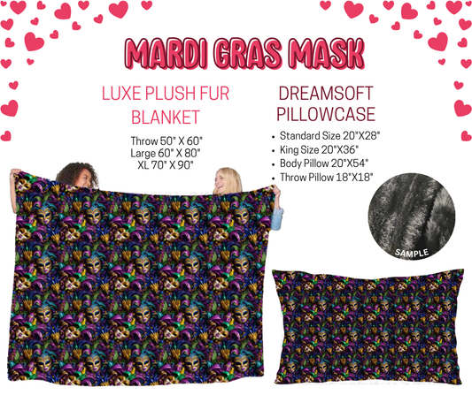 Preorder! Closes 11/17. ETA Jan. Mardi Gras Mask Luxe Plush Fur Blanket and/or DreamSoft Pillowcase