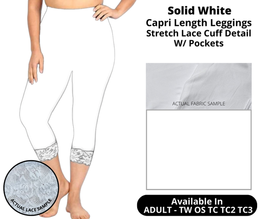 White Lace Bottom Capri Leggings w/ Pockets - Alonna's Legging Land