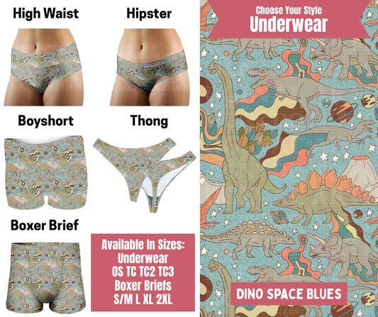 Preorder! Closes 9/29. ETA Dec. Dino Space Dudes Hipster, High Waist, Boyshort, & Thong Underwear & Boxer Briefs