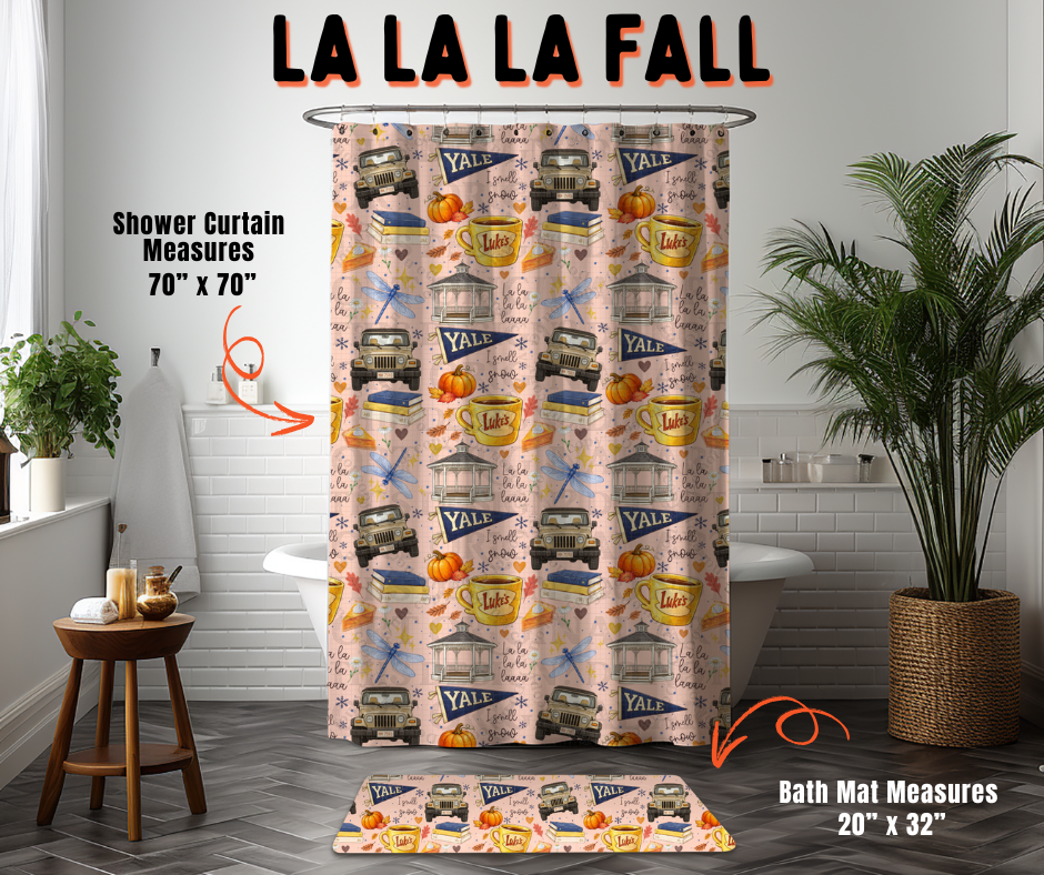 Preorder! Closes 6/10. ETA Sept. La La La Fall Custom Shower Curtain and/or Bath Mat