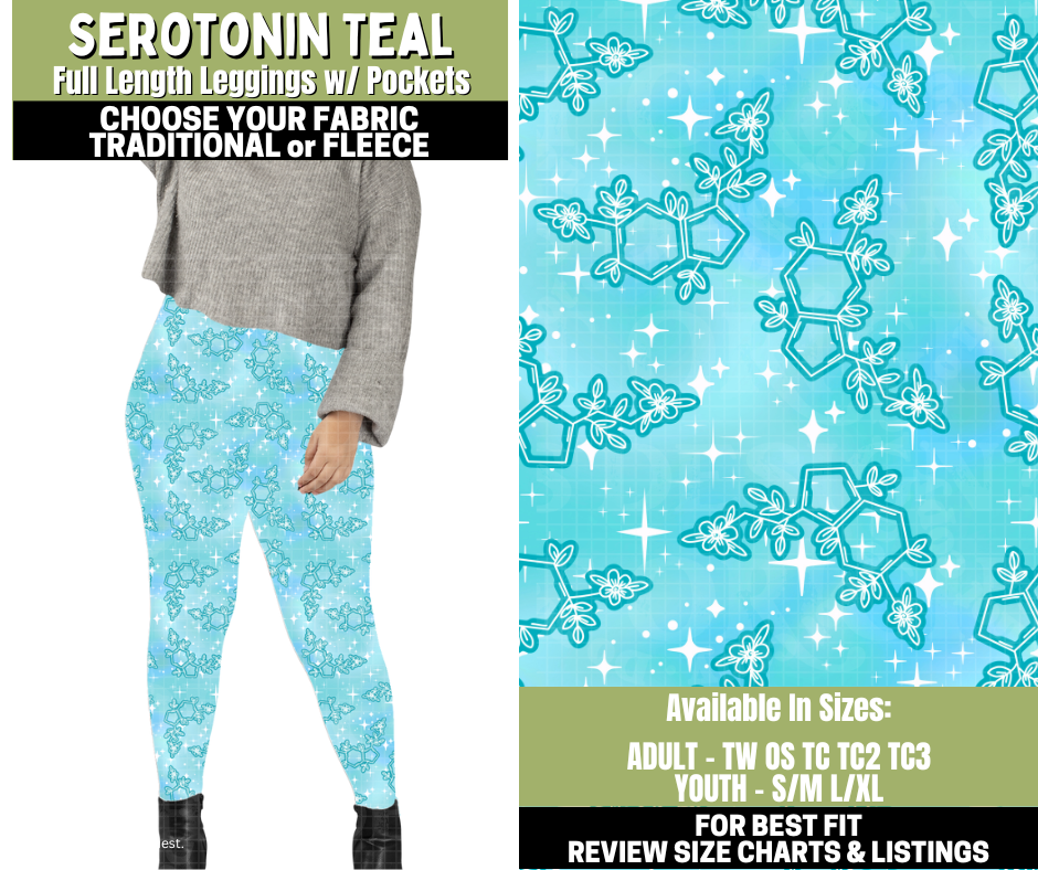 Preorder! Closes 11/6. ETA Jan. Serotonin Teal Leggings Choose Fleece or Traditional