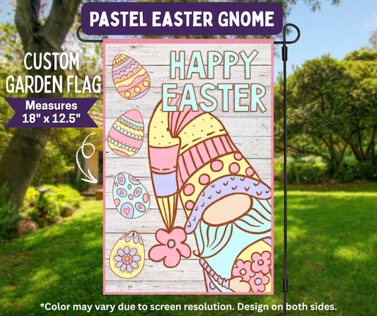 Preorder! Closes 11/9. ETA Feb. Pastel Easter Gnome Garden Flag