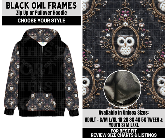 Preorder! Closes 10/6. ETA Dec. Black Owl Frames Zip-Up or Pullover Hoodie