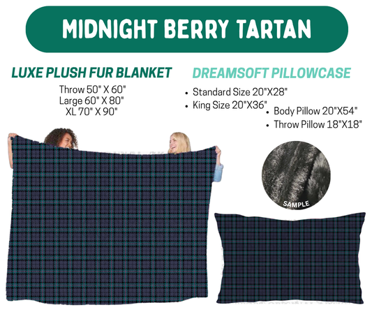 Preorder! Closes 10/12. ETA Jan. Midnight Berry Tartan Plush Fur Blanket and/or DreamSoft Pillowcase